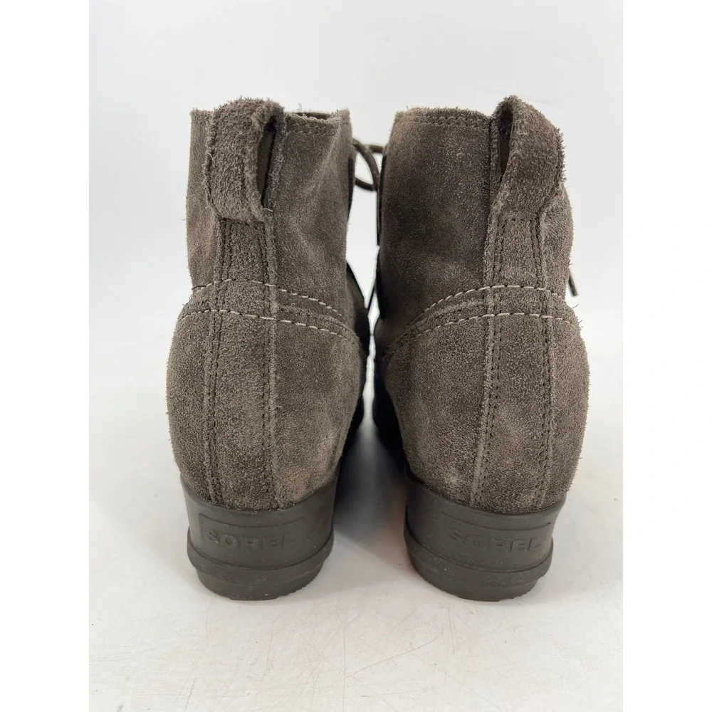 Sorel Evie Lace Wedge Ankle Boots Womens 9.5 Grey Suede‎ Waterproof NL3322-245